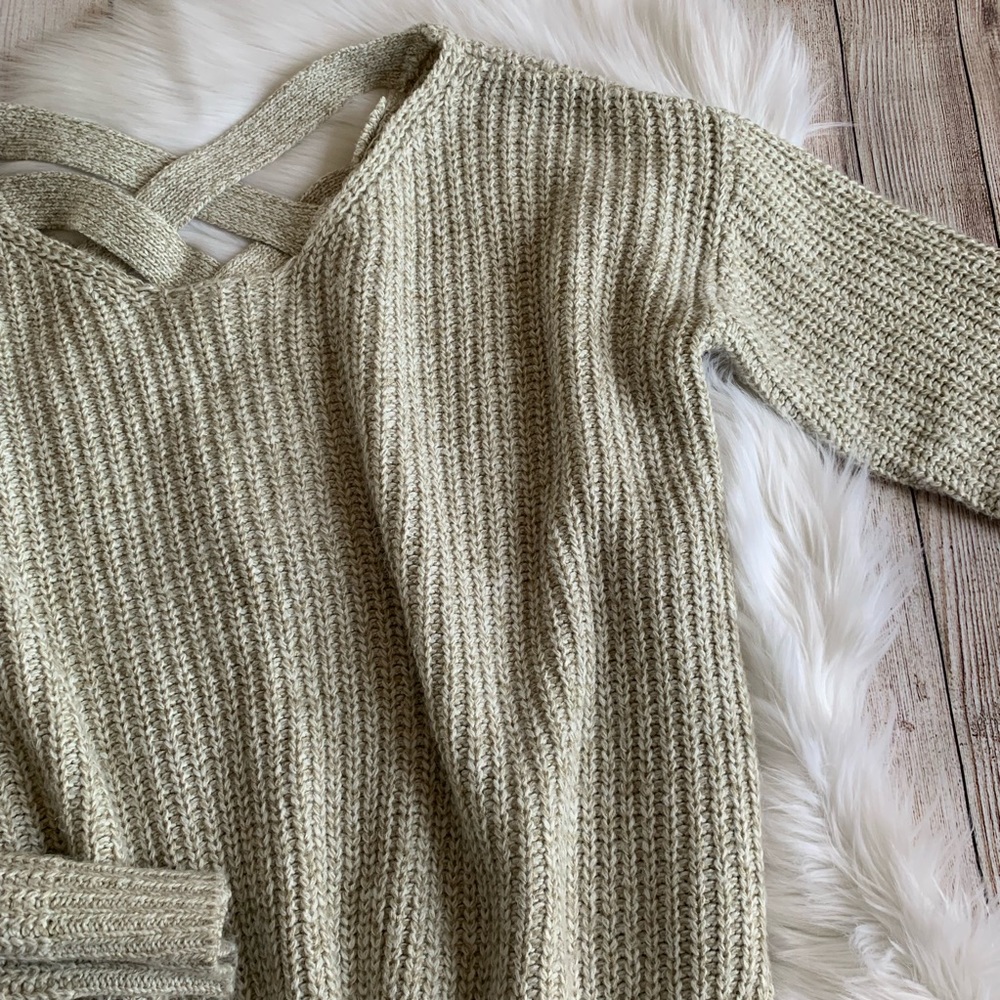 UO Sparkle & Fade Chunky Knit Cross Back Sweater - Picture 3 of 7